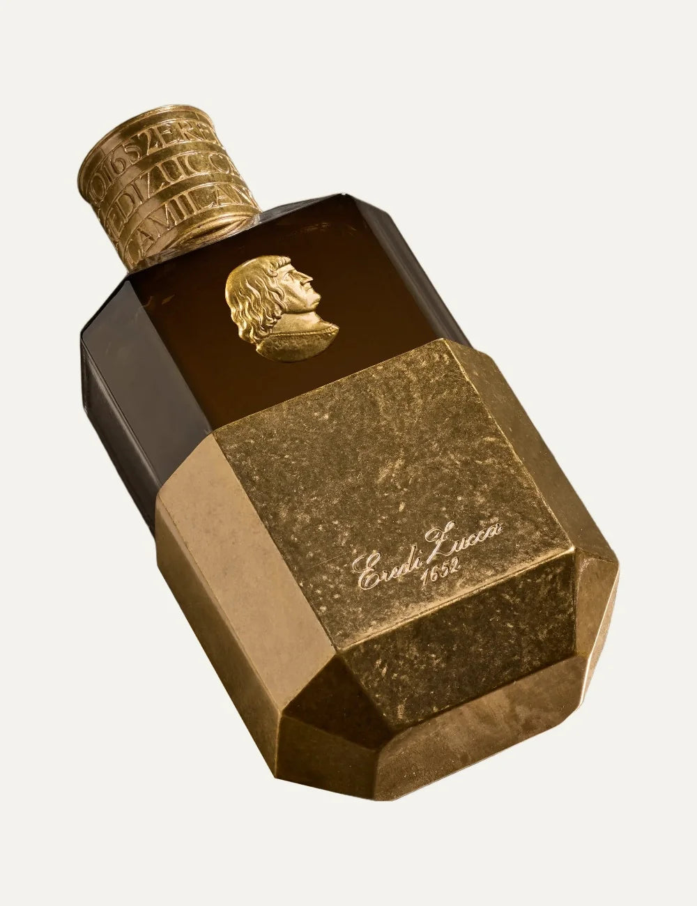 Eredi Zucca Tabacco unisex Eau de Parfum 100ml in a brown glass bottle with antique gold base, embossed Ludovico il Moro portrait and engraved gold cap detail