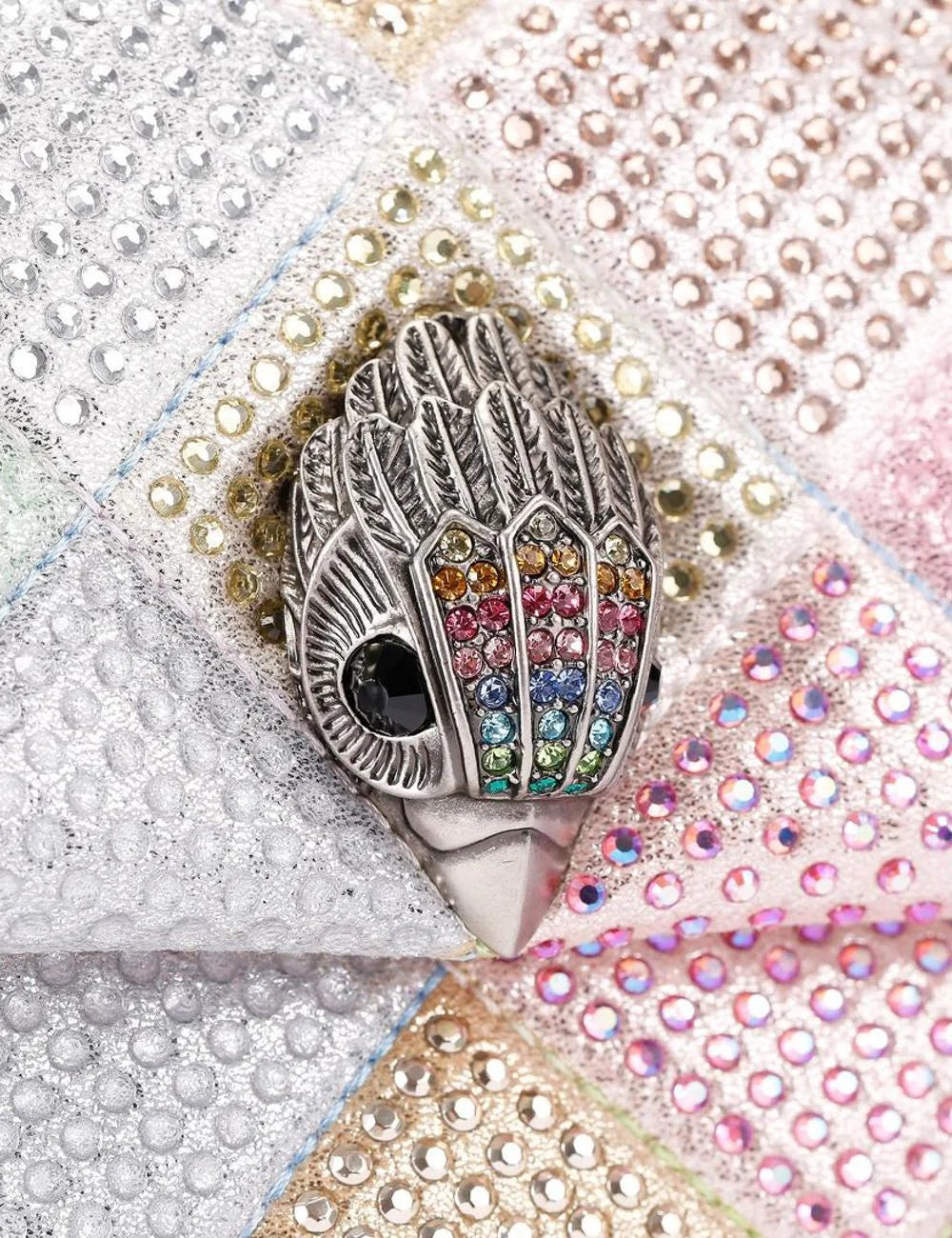 Kurt Geiger London Medium Kensington rainbow eagle logo close-up