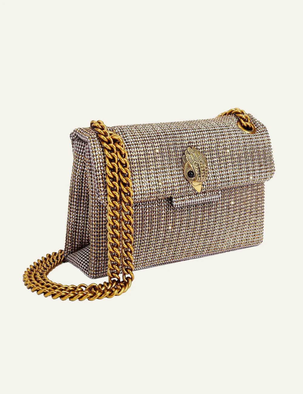 Kurt Geiger Mini Kensington V beige fabric τσάντα ώμου με eagle head clasp