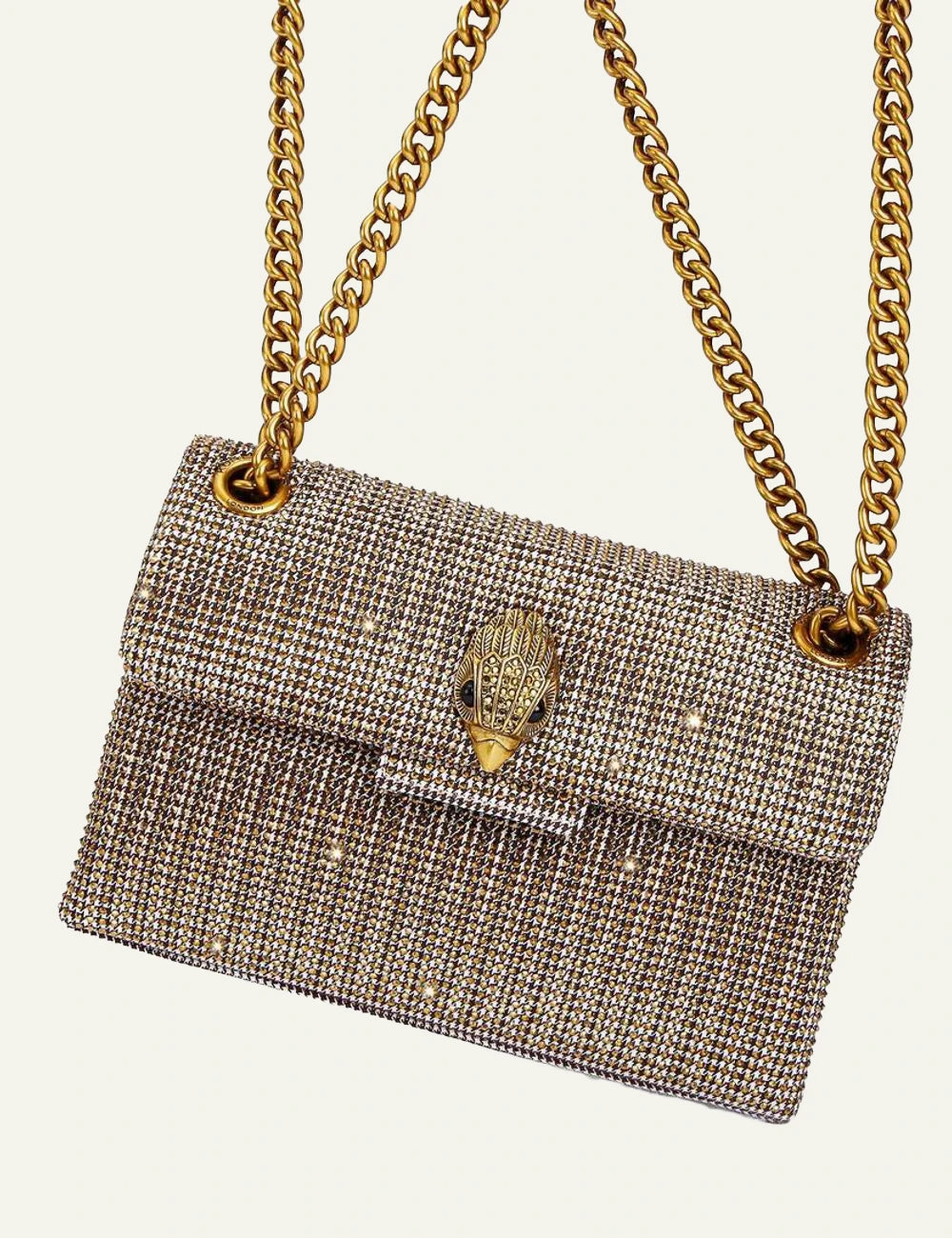 Kurt Geiger Mini Kensington V beige fabric crossbody bag με μεταλλική αλυσίδα