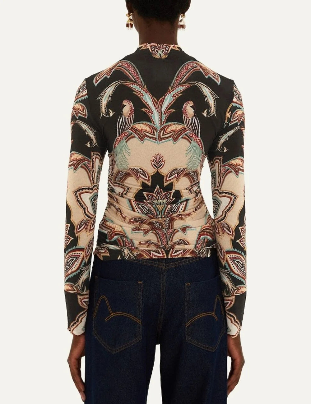  Farm Rio Women’s Multicolour Tapestry-Print Jersey Blouse back view
