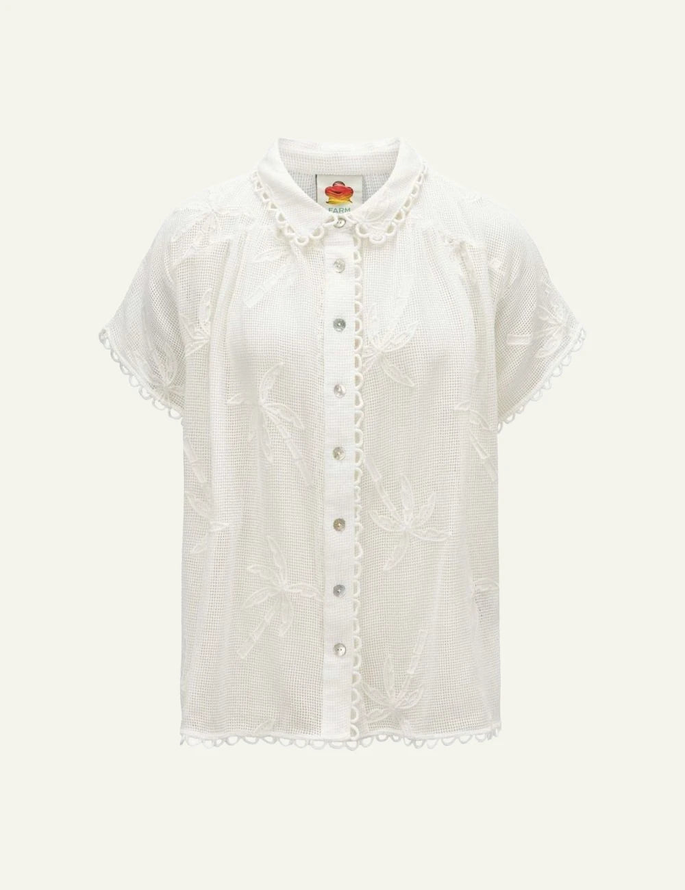 Farm Rio white palm trees shirt embroidery short sleeve front view