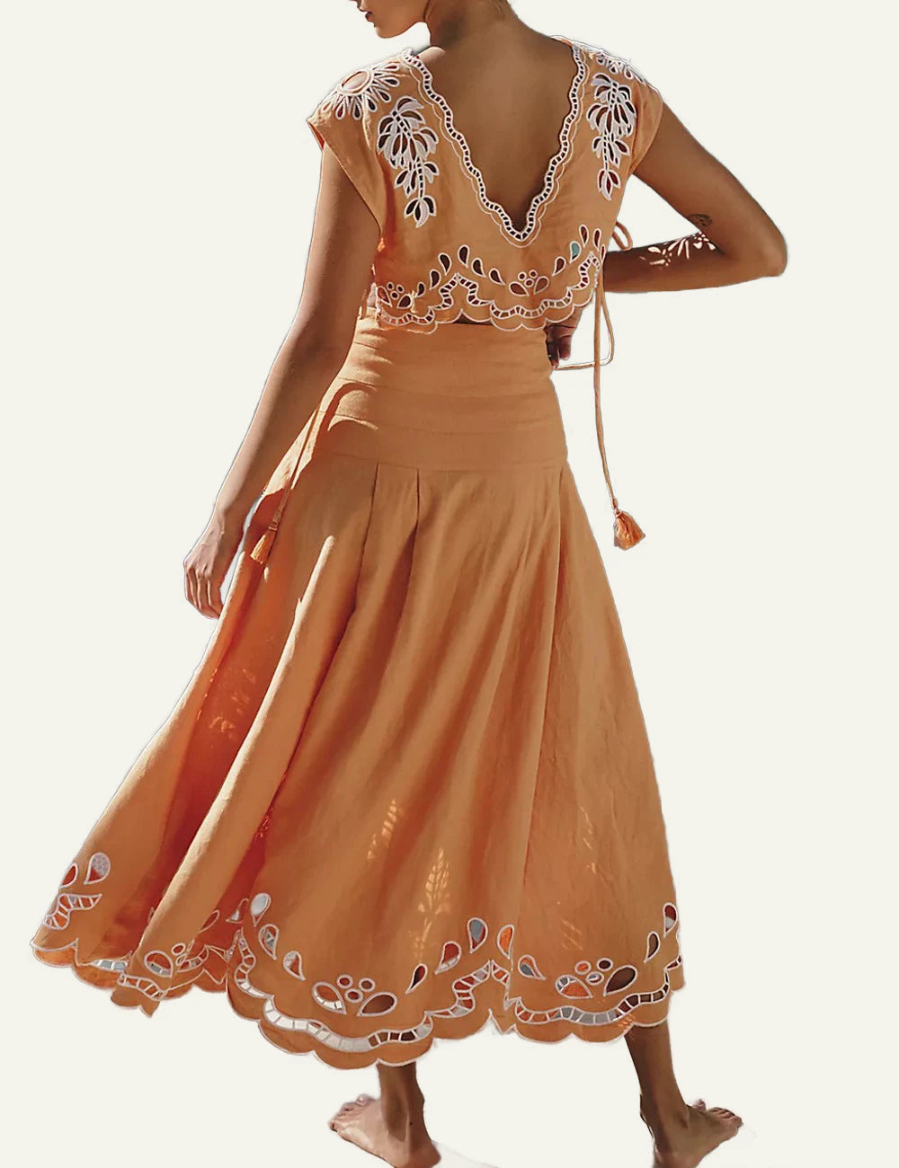 Farm Rio banana tree blouse camel embroidery sleeveless v neck back model view