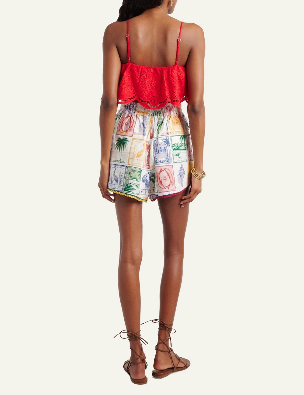 Farm Rio brasil vintage crochet shorts off white multicolor print back view