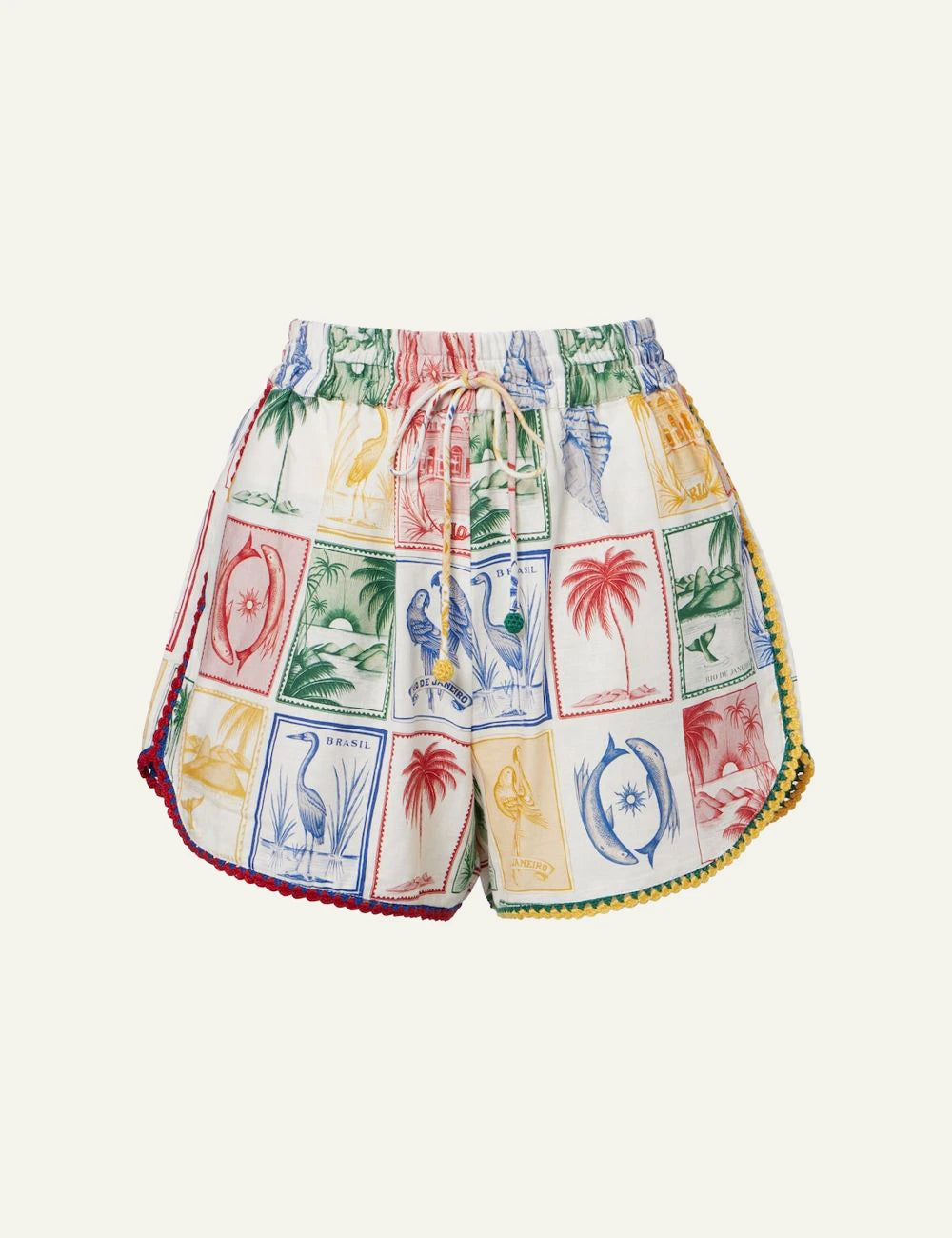 Farm Rio brasil vintage crochet shorts off white multicolor print front flat view
