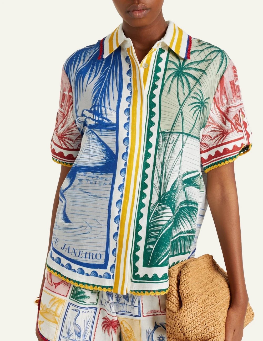 Farm Rio brasil vintage shirt multicolor short sleeve front model view