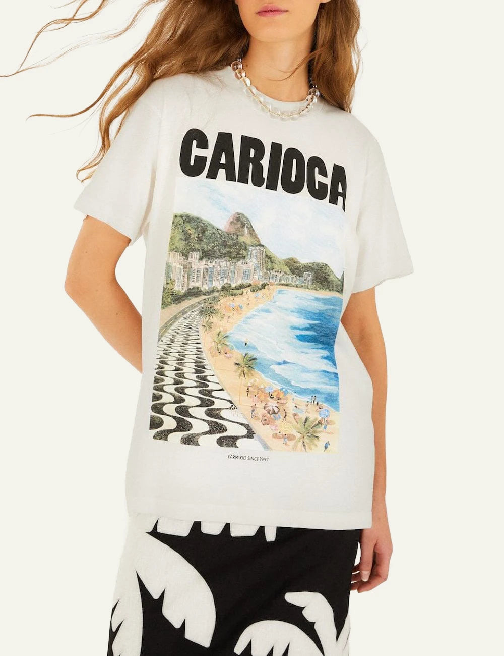 Farm Rio carioca landscape t-shirt off white front print model