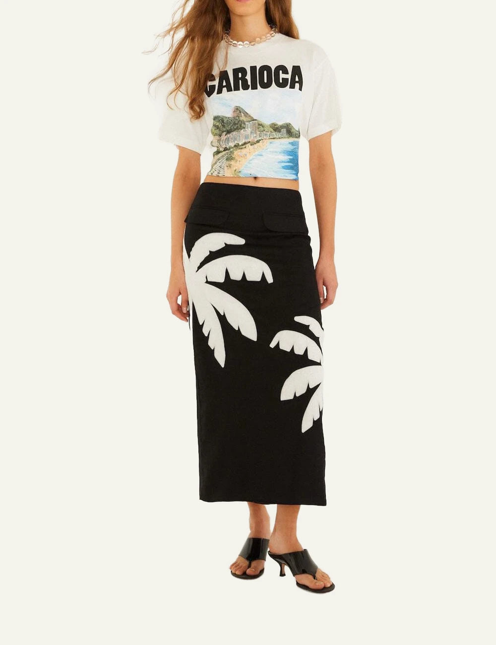 Farm Rio carioca landscape t-shirt off white front print full body