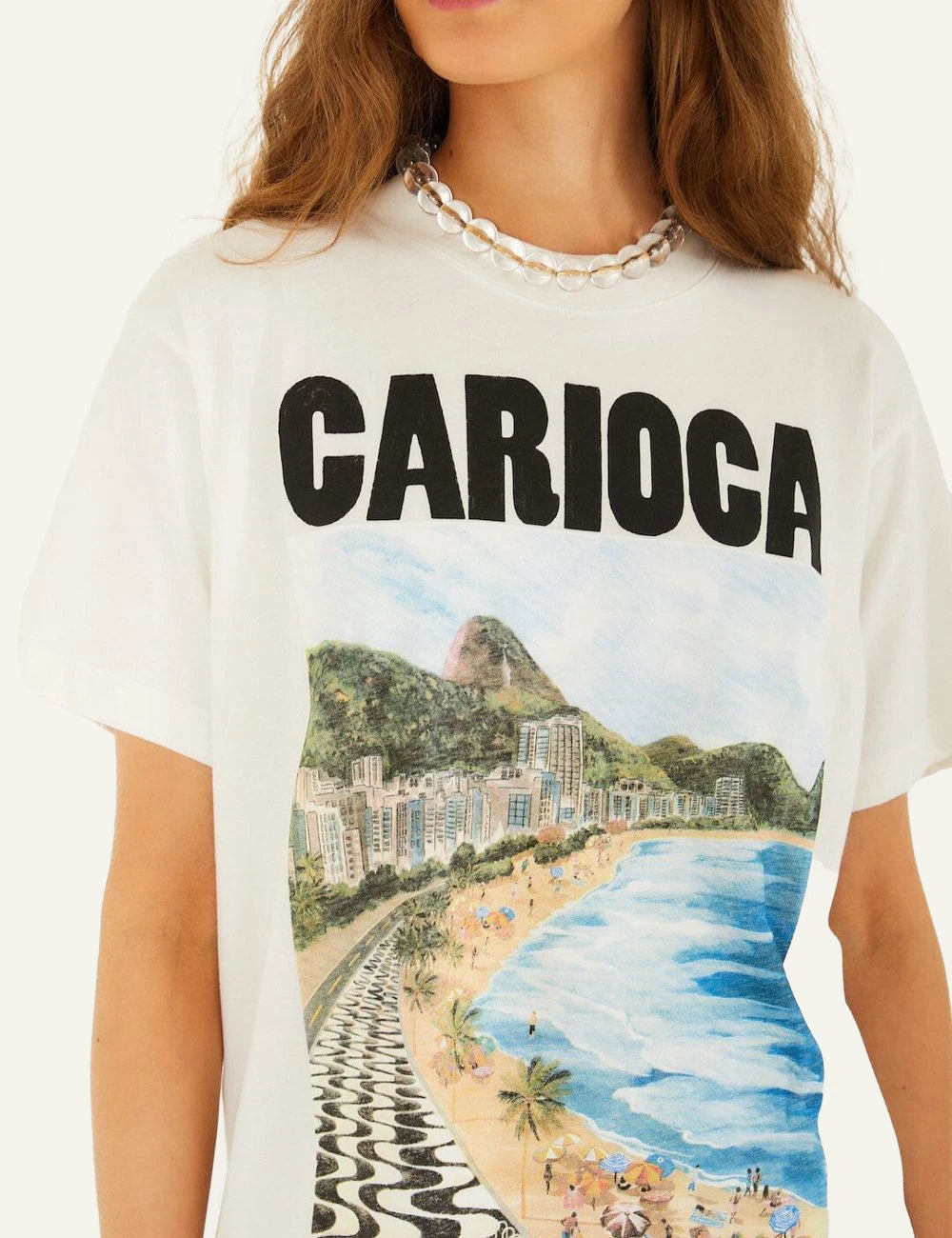 Farm Rio carioca landscape t-shirt off white front print model detail