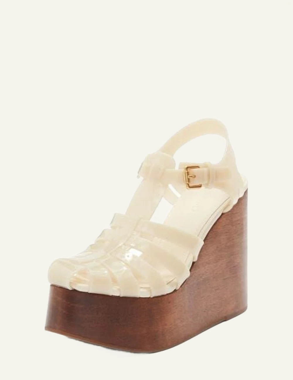 Farm Rio fisherman jelly wedge sandal ivory side view wooden platform profile view