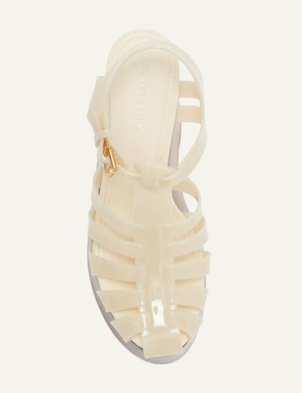 Farm Rio fisherman jelly wedge sandal ivory side view wooden platform top view