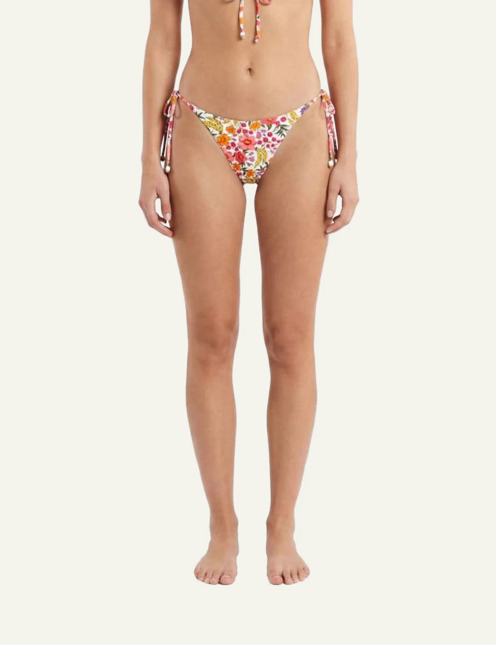 Farm Rio floral bikini bottom side tie colorful print front full body view