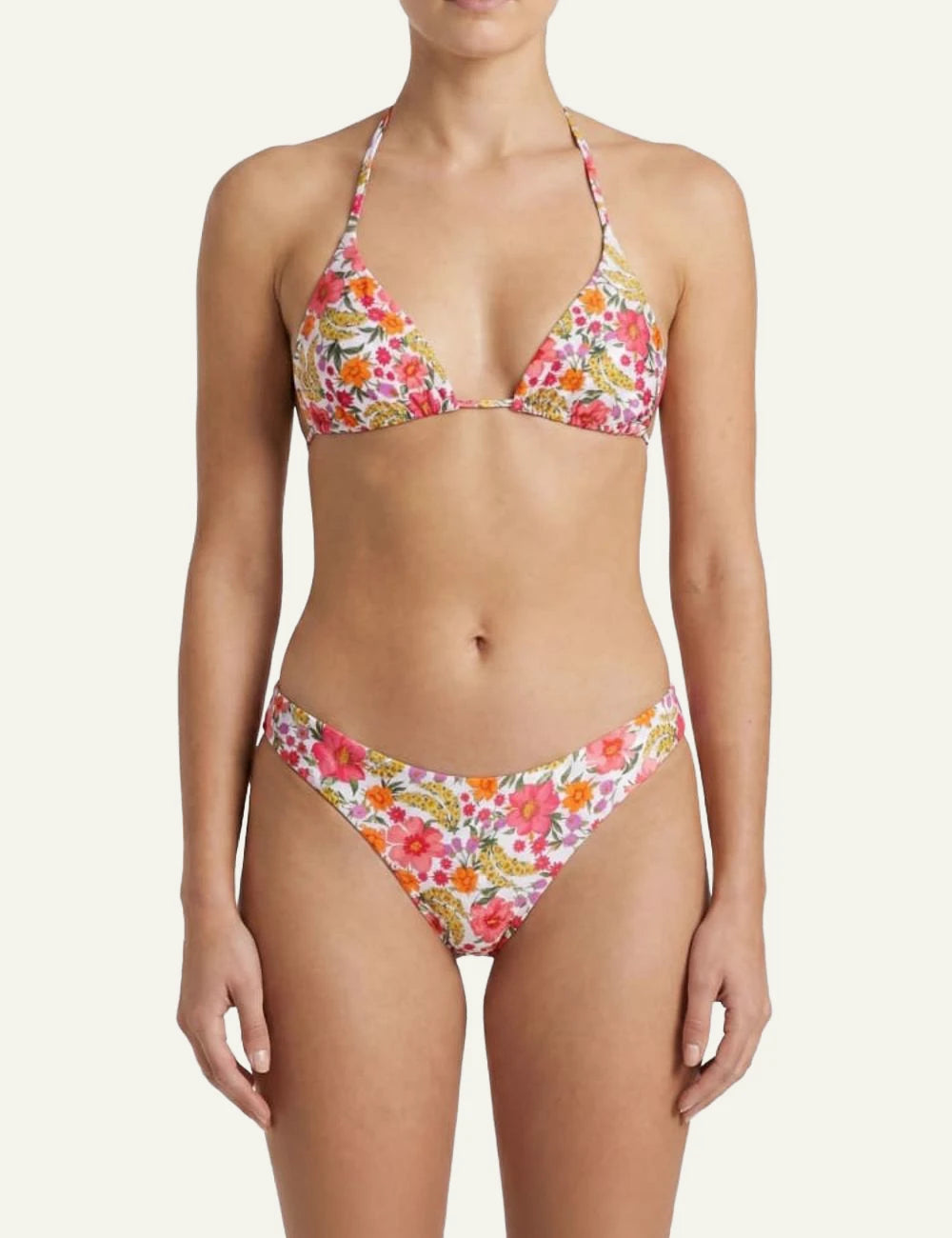Farm Rio floral triangle bikini top colorful print front model view