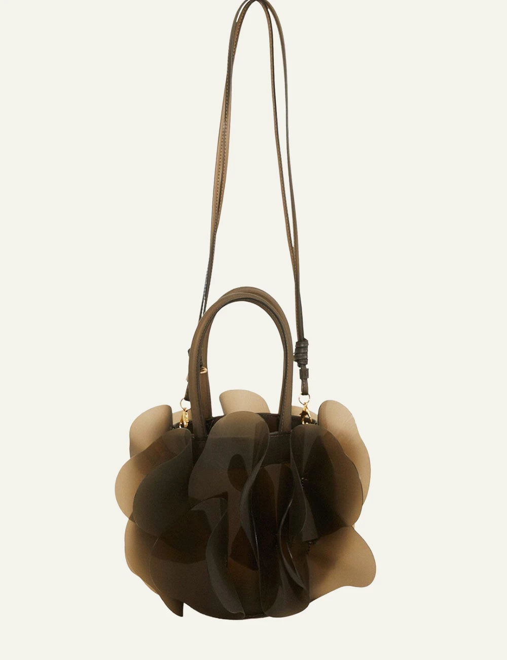 Farm Rio jelly flower bag dark olive translucent floral design top handle front