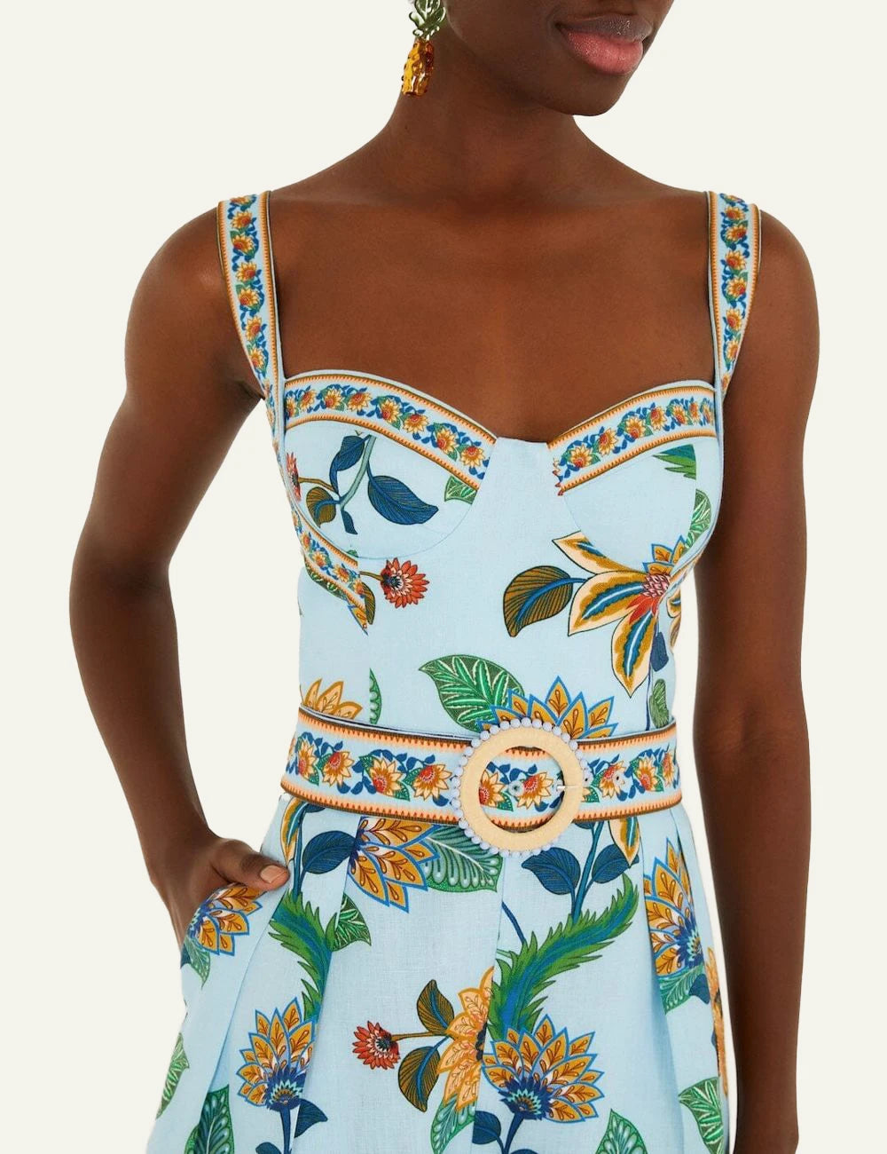 Farm Rio jumpsuit printed wide leg detail view