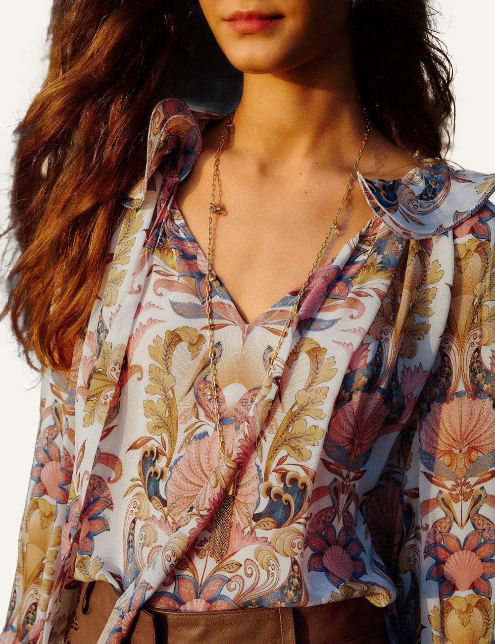 Farm Rio long sleeve blouse multicolor  print detail view
