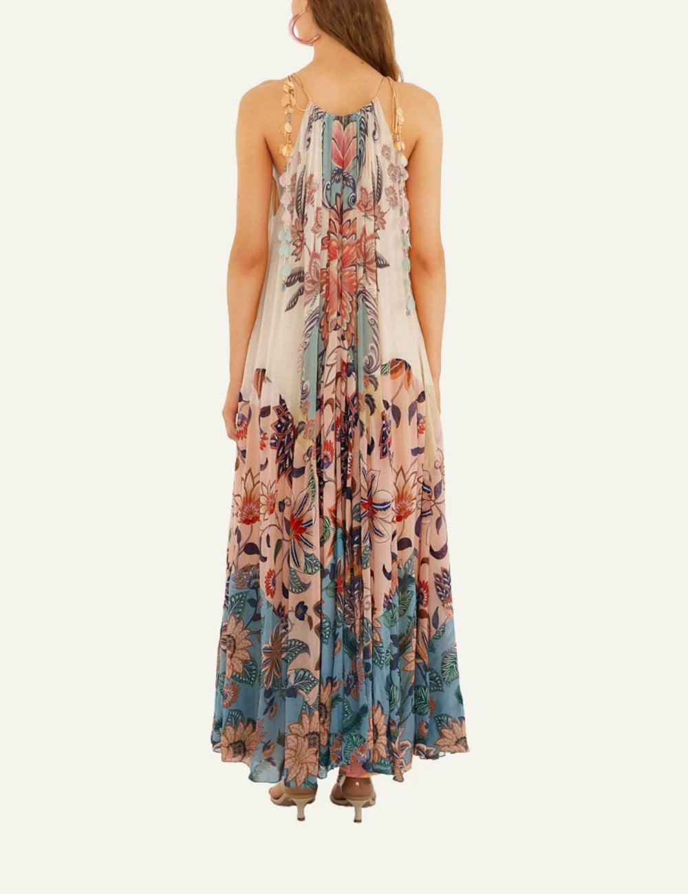 Farm Rio boho floral delhi maxi dress multicolor halter back worn