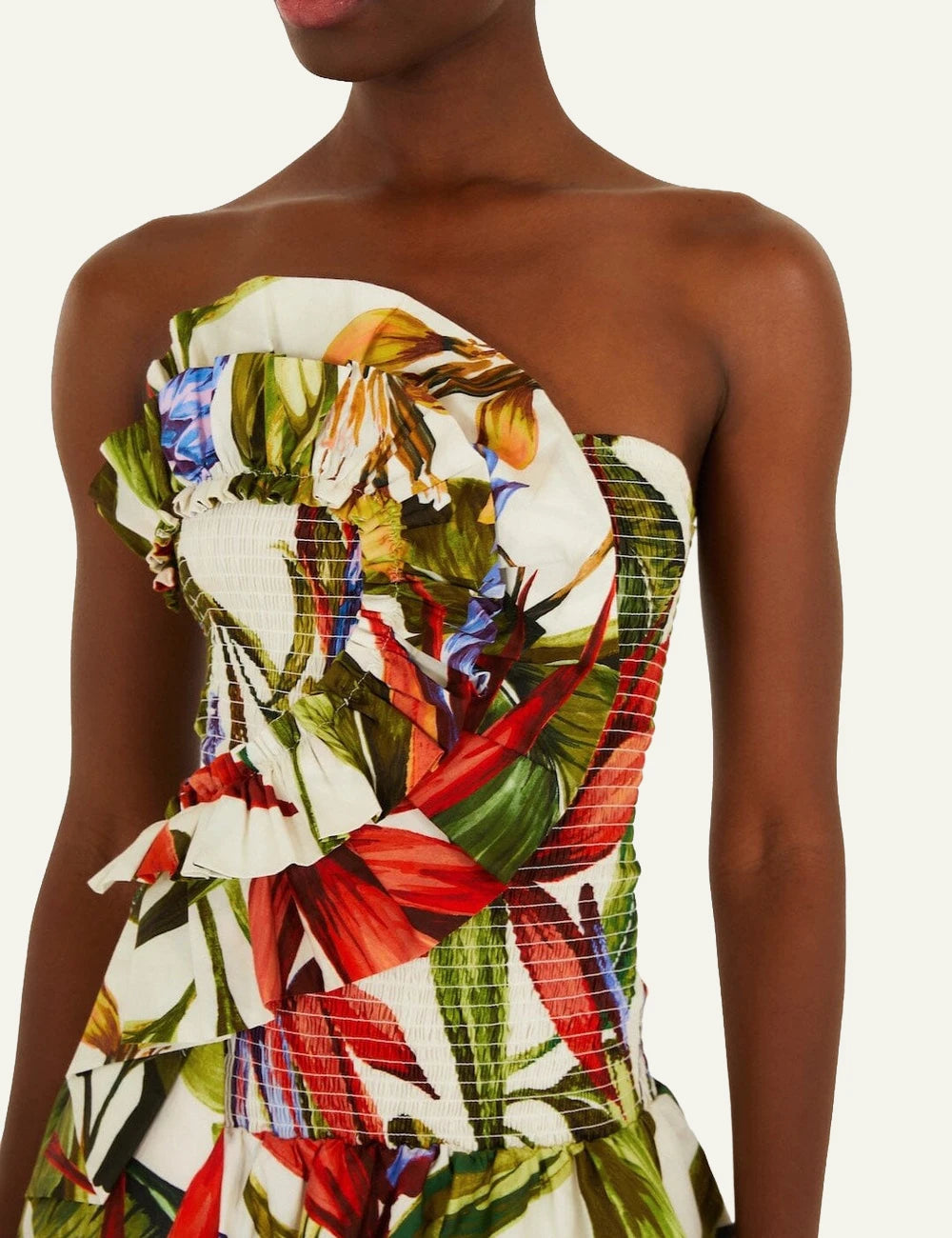 Farm Rio florart strapless maxi dress sand multicolor front detail