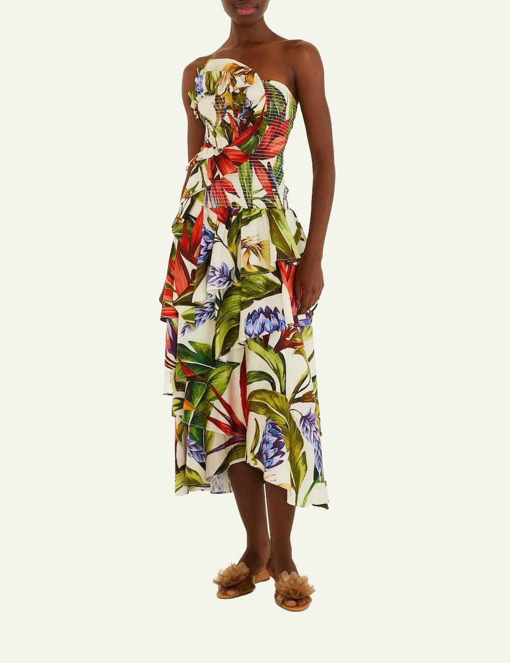 Farm Rio florart strapless maxi dress sand multicolor front full body