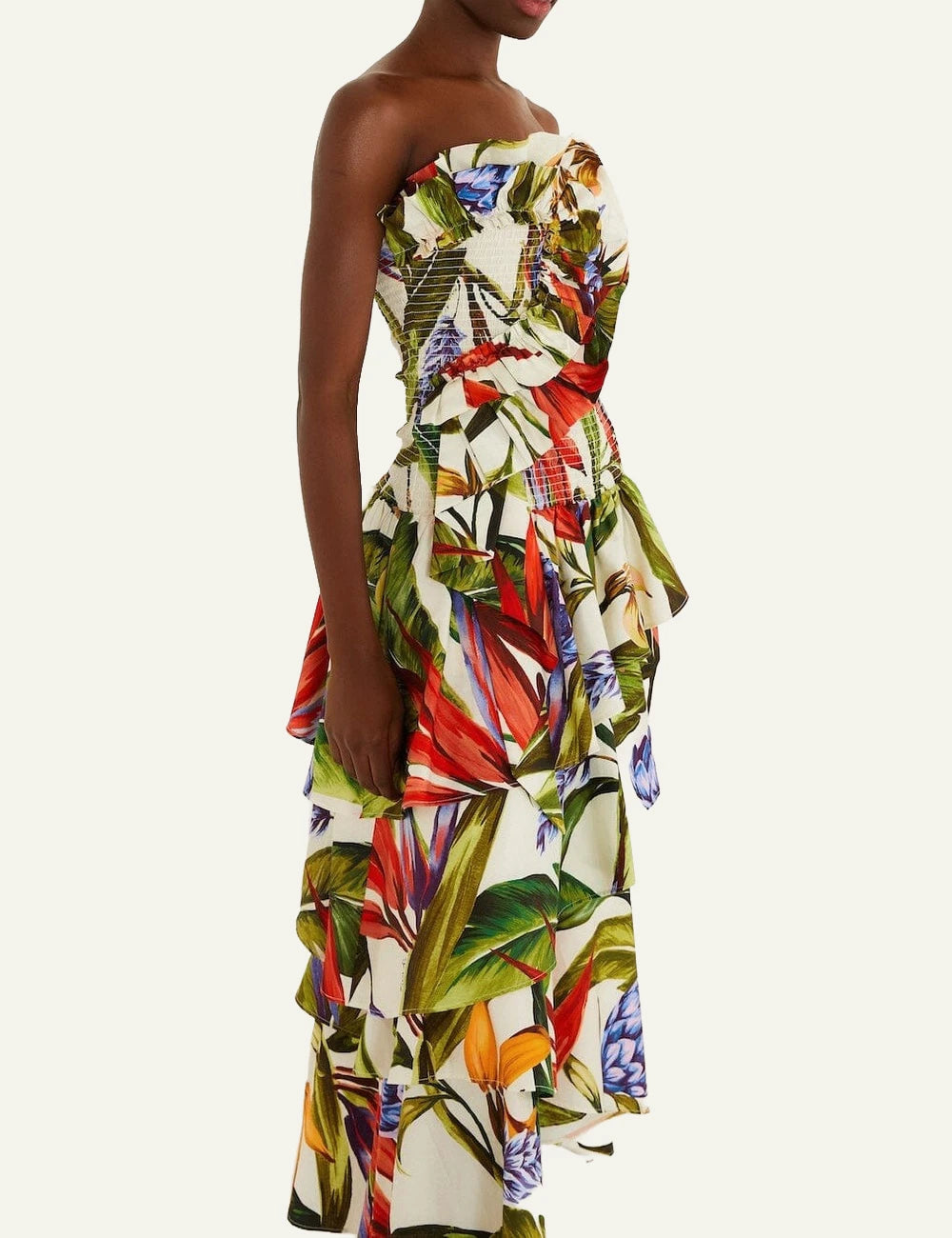 Farm Rio florart strapless maxi dress sand multicolor sode model