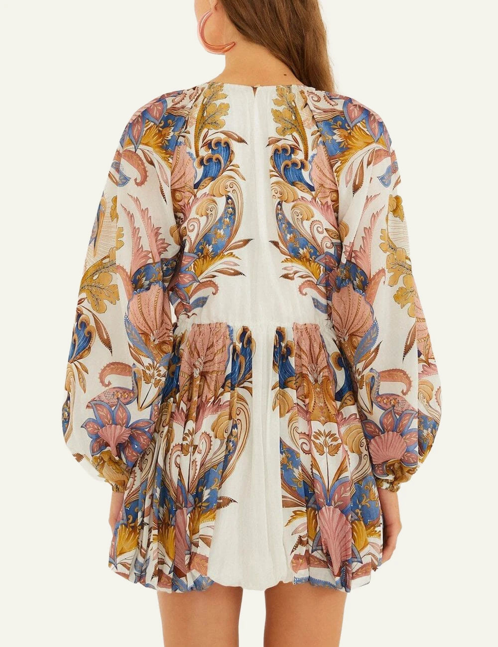 Farm Rio mini bubble dress cream multi print back view