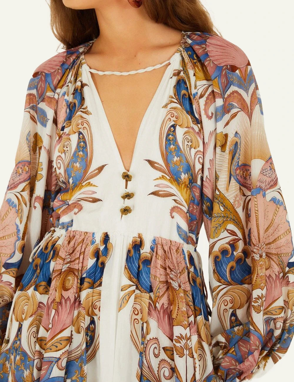 Farm Rio mini bubble dress cream multi print detail view