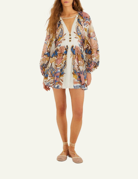 Farm Rio mini bubble dress cream multi print front view 