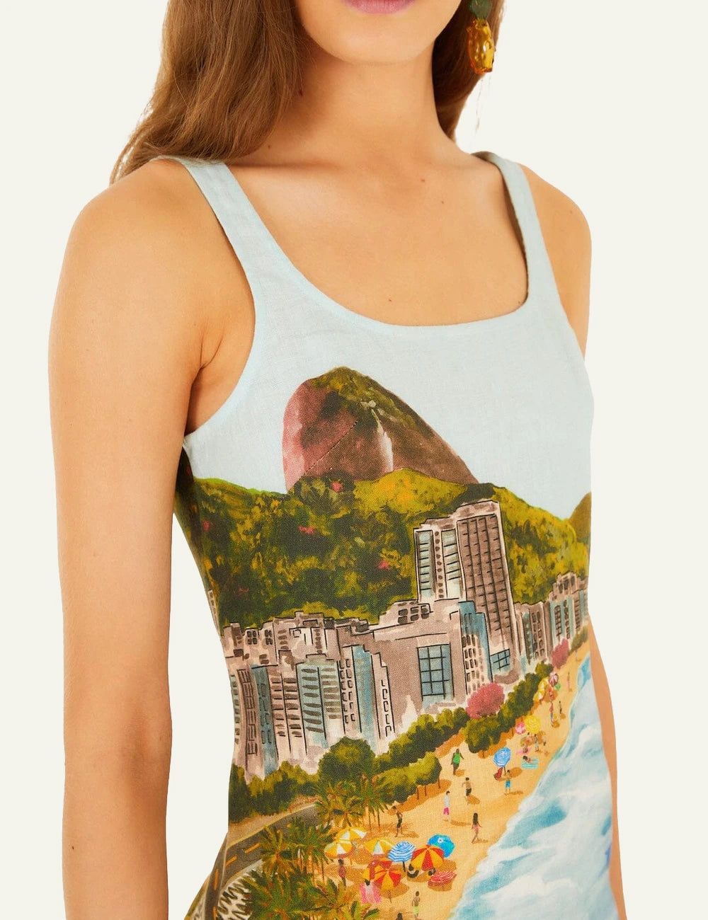 Farm Rio copacabana beach mini dress multicolor front detail