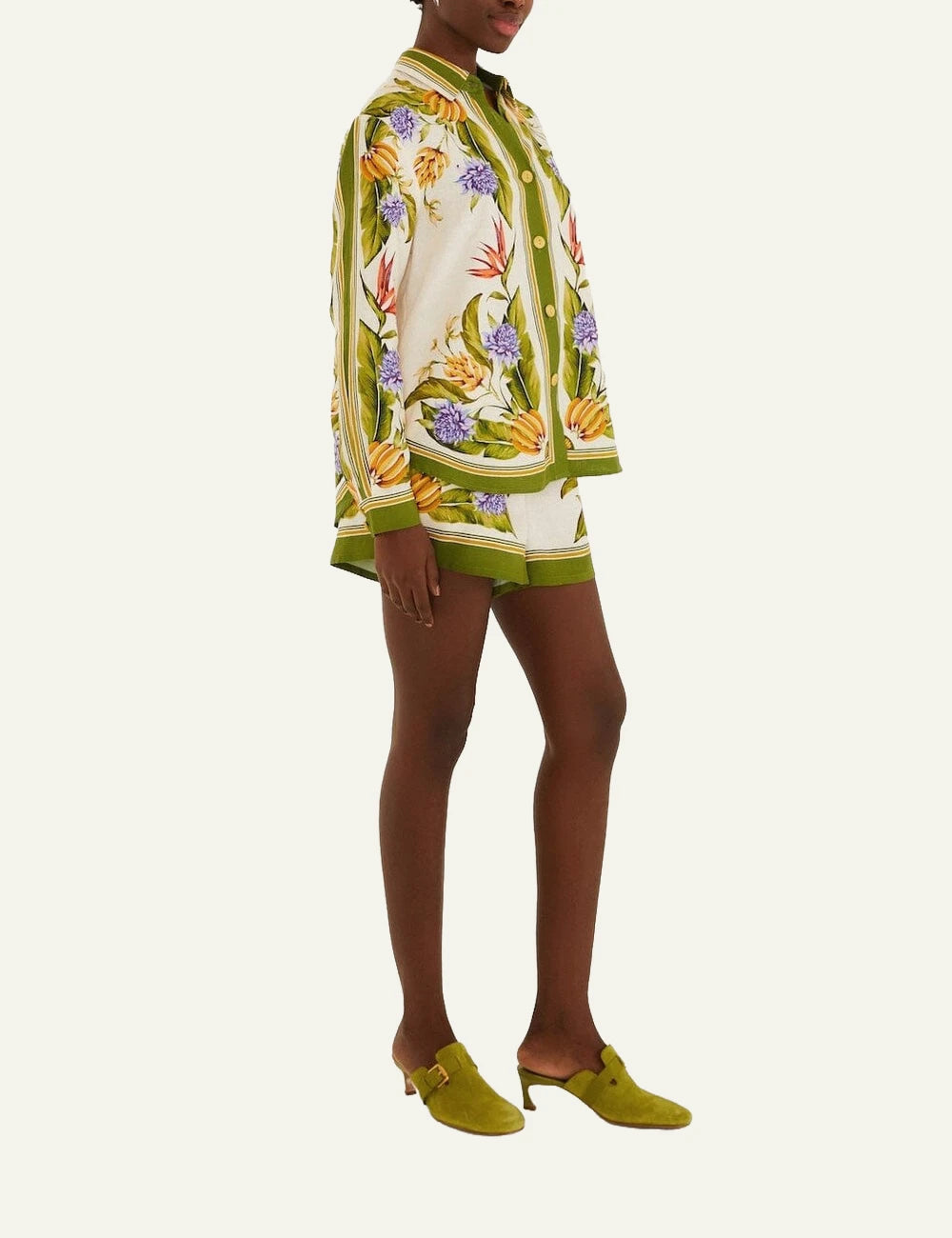 Farm Rio tropical scarf shorts sand print detail side