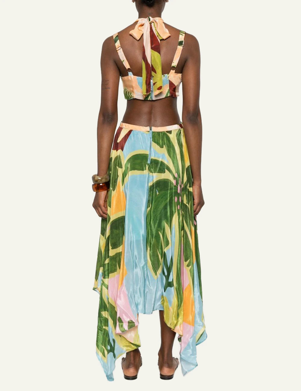 Farm Rio tropical painting maxi dress multicolor cut out buckle back model view