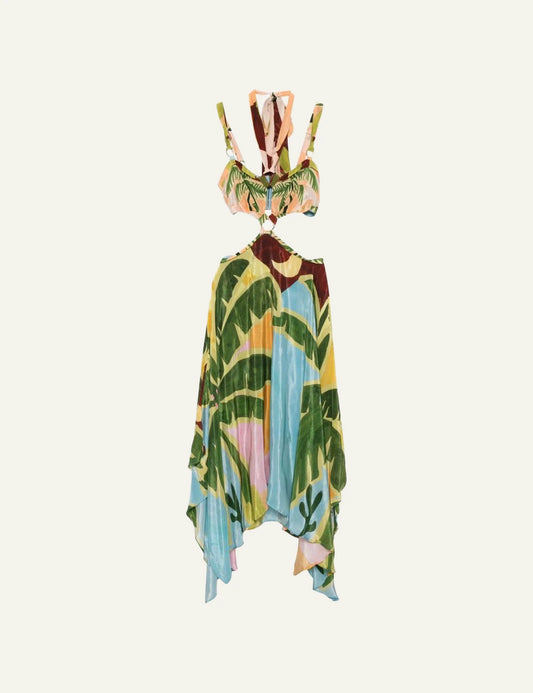 Farm Rio tropical painting maxi dress multicolor cut out buckle front flat view