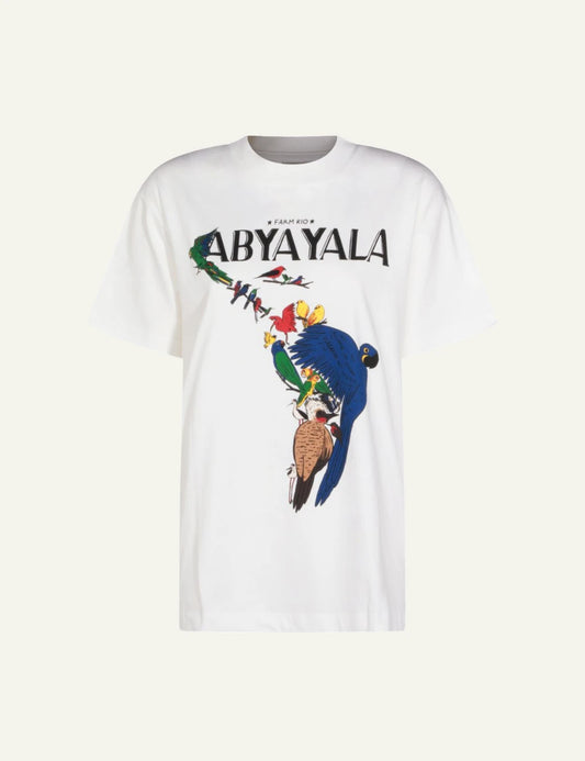Farm Rio Abya Yala t-shirt off white bird print front