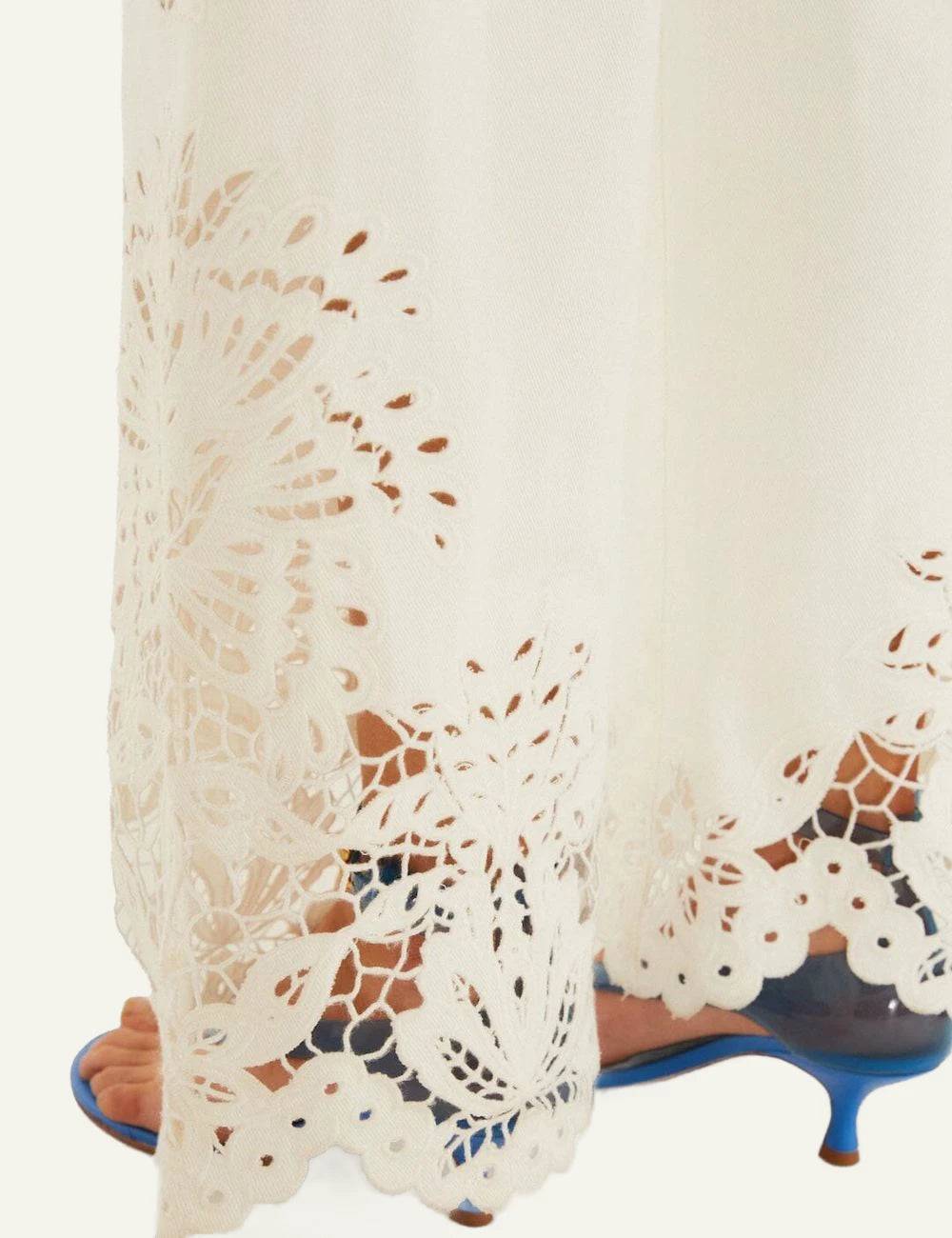 Farm Rio white wide leg pants detail view