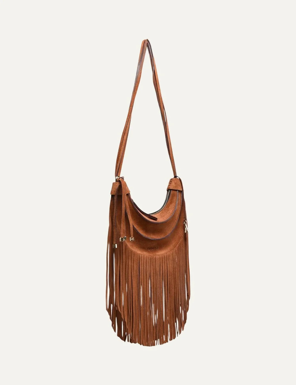 Farm Rio Women’s Brown Suede Fringe Hobo Bag side view