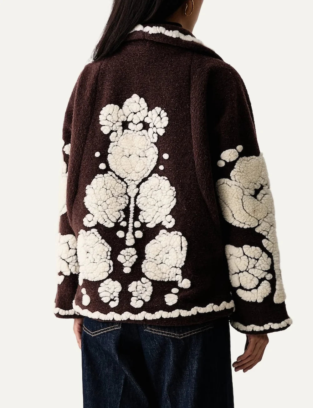  Farm Rio Women’s Brown Wool-Blend Floral Coat back view