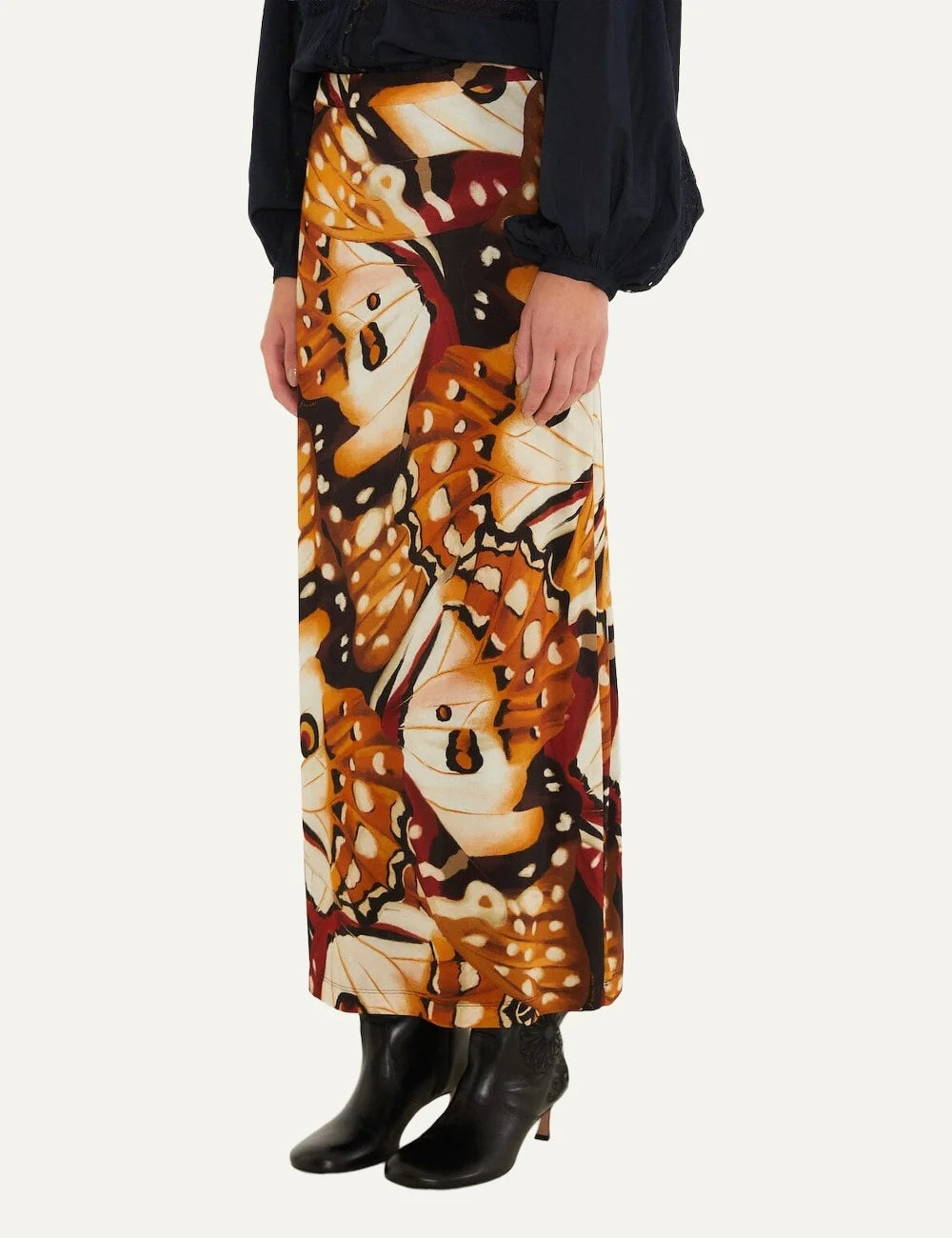  Farm Rio Women’s Multicolour Butterfly-Print Jersey Midi Skirt side view