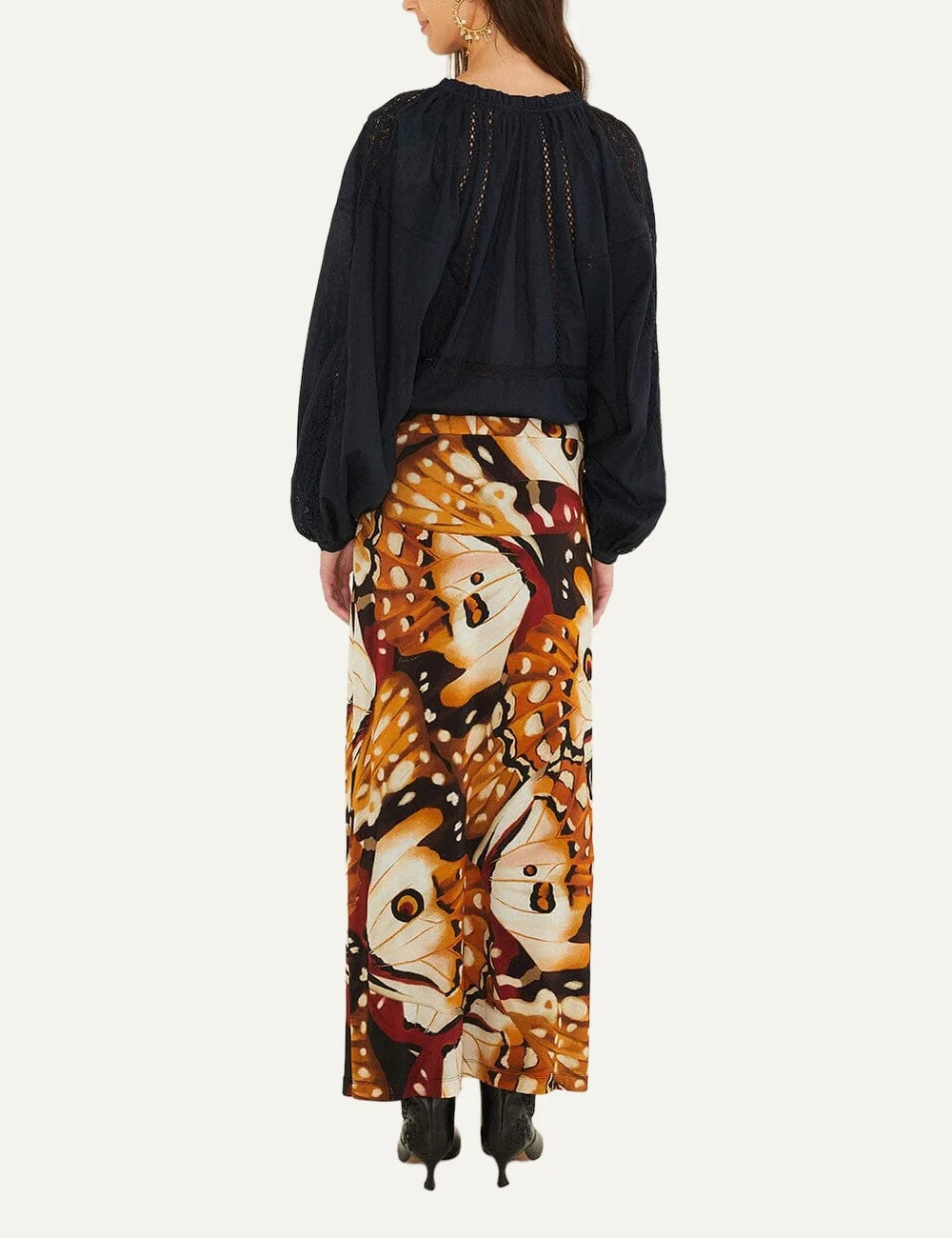  Farm Rio Women’s Multicolour Butterfly-Print Jersey Midi Skirt back view