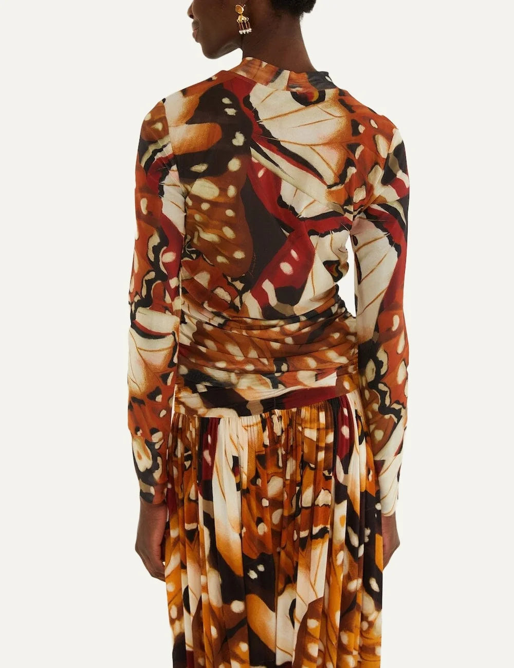  Farm Rio Women’s Multicolour Butterfly-Print Ruched Tulle Blouse back view