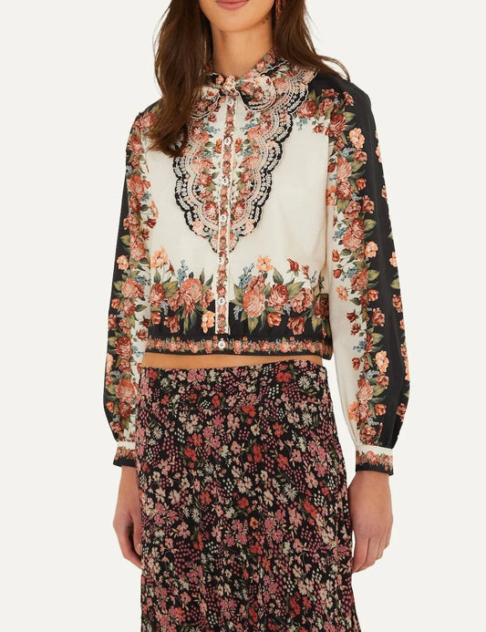 Farm Rio Women’s Multicolour Winter Floral Cropped Shirt front view