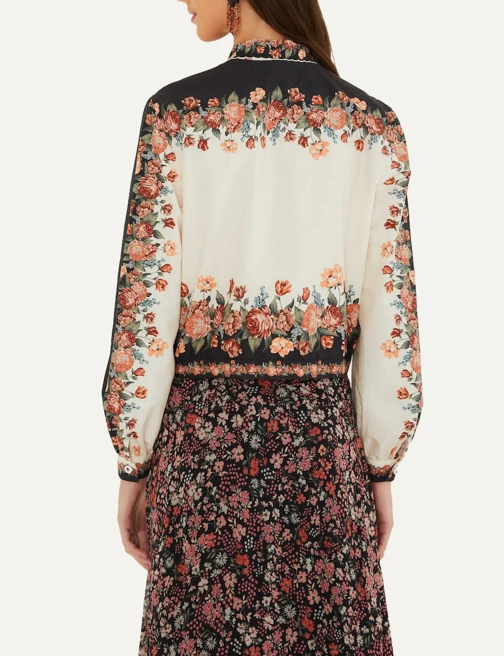 Farm Rio Women’s Multicolour Winter Floral Cropped Shirt back view