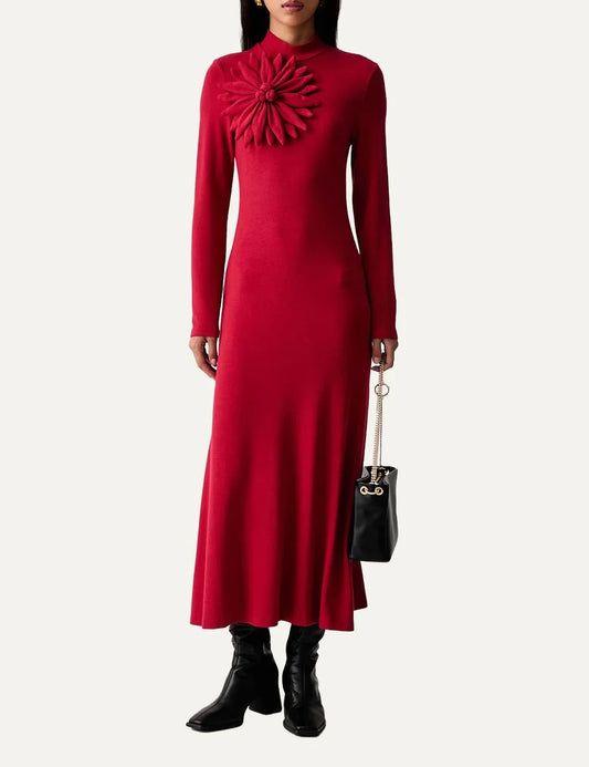  Farm Rio Women’s Red Floral-Appliqué Knitted Maxi Dress front view