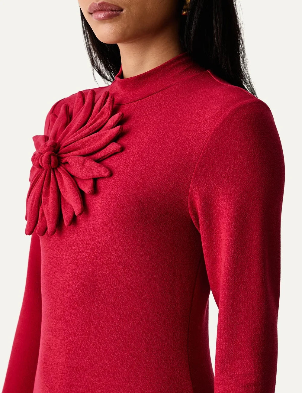  Farm Rio Women’s Red Floral-Appliqué Knitted Maxi Dress close up details