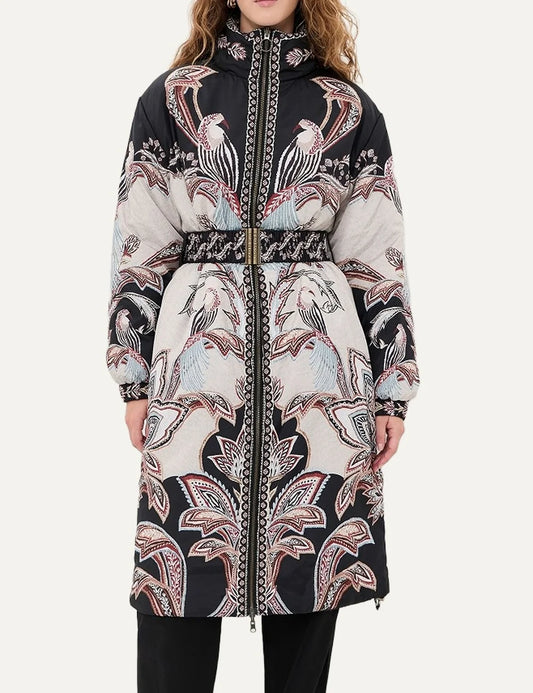 Farm Rio Women’s Reversible Bird and Floral Puffer Coat front view