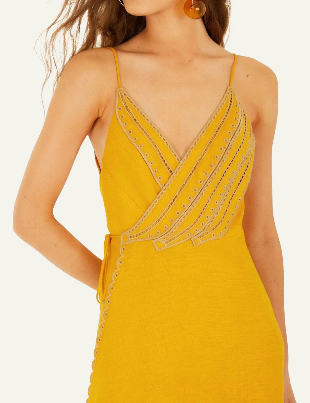 Farm Rio yellow bananas maxi wrap dress  front model