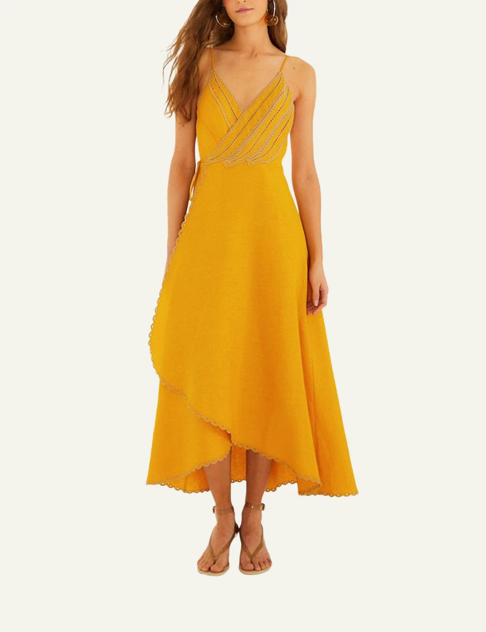 Farm Rio yellow bananas maxi wrap dress full body front