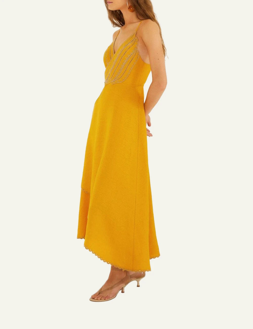Farm Rio yellow bananas maxi wrap dress full body side