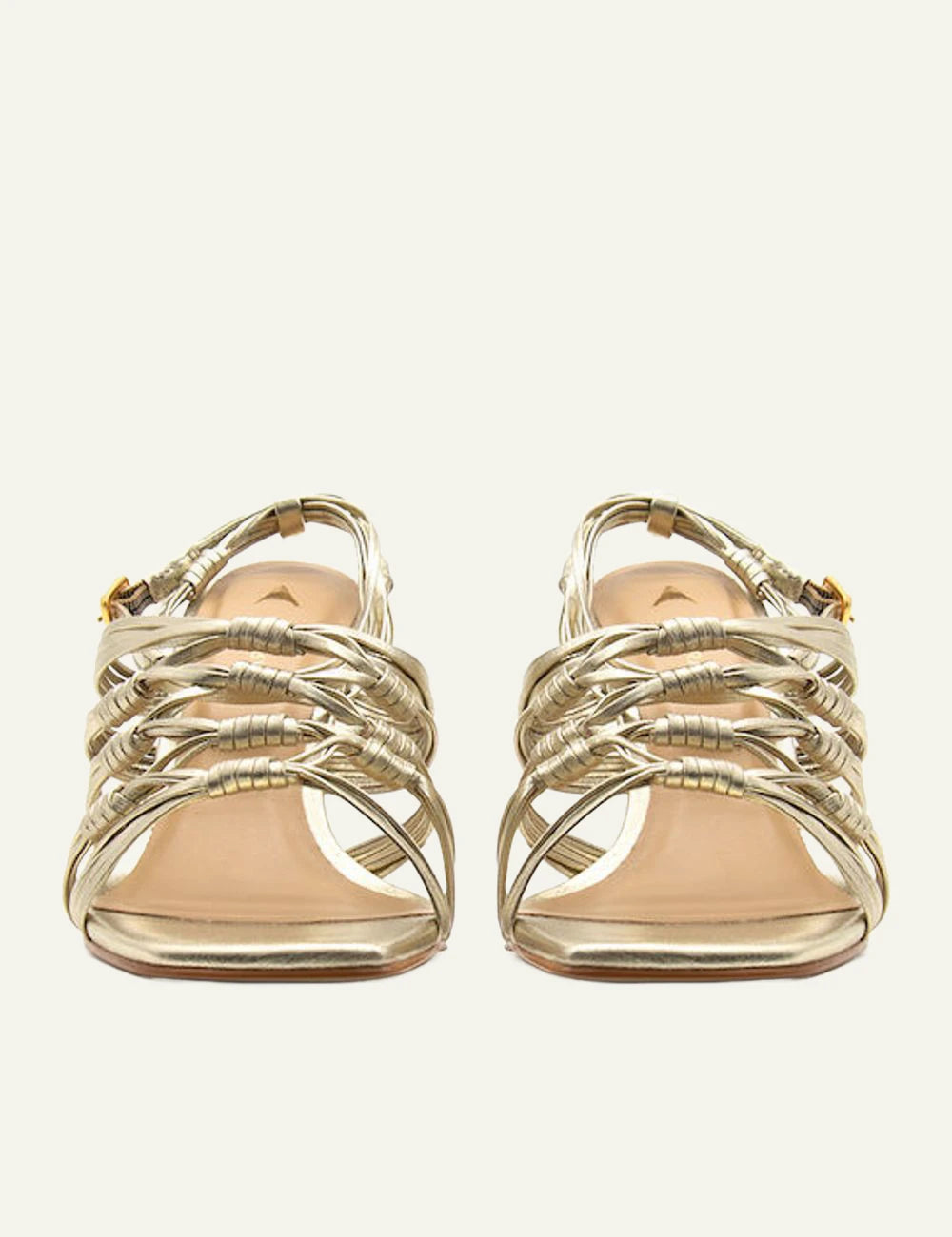 Carrano strappy sandal gold leather stiletto front view