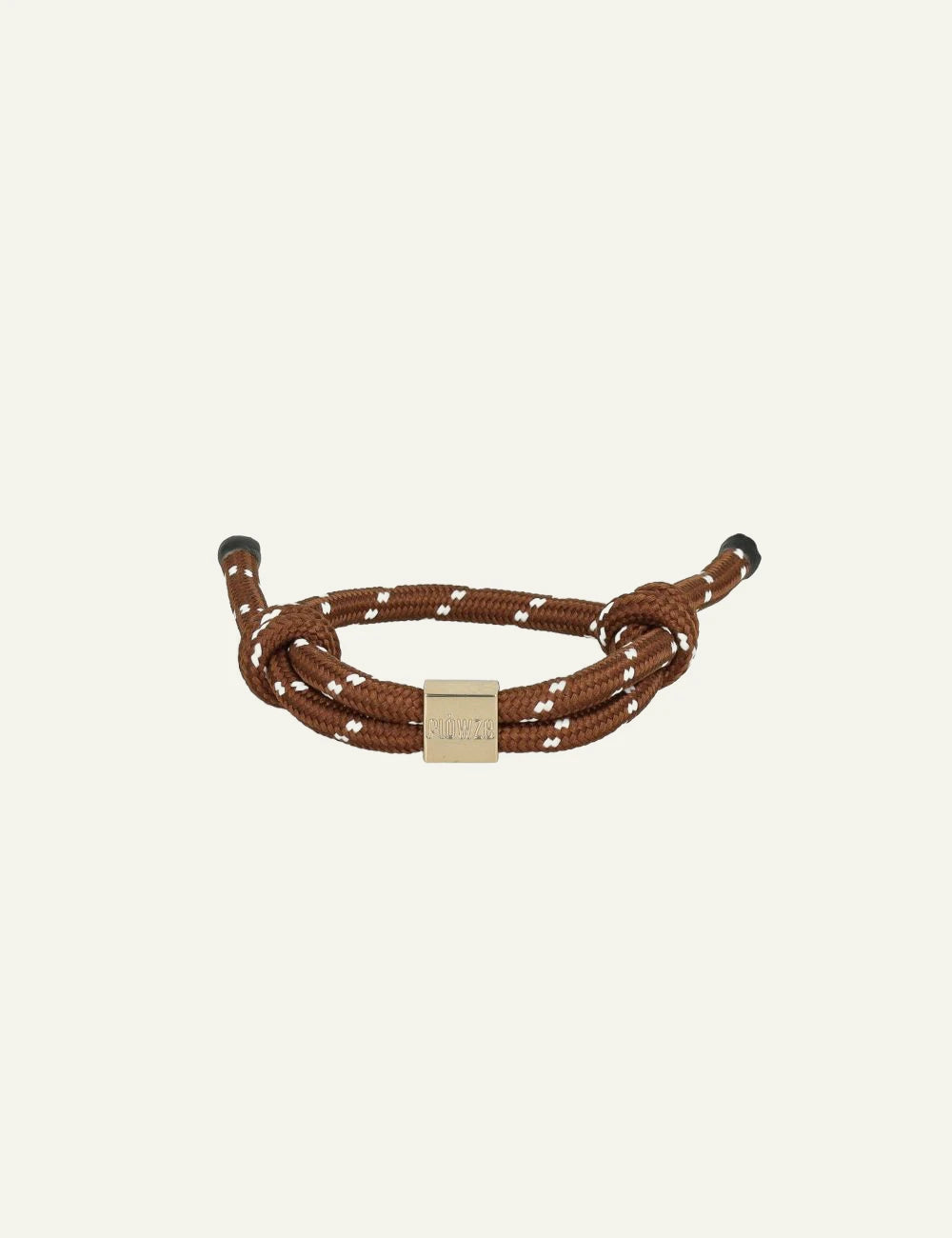 Flowze Flo Brace bracelet brown braided rope white detail gold logo front view