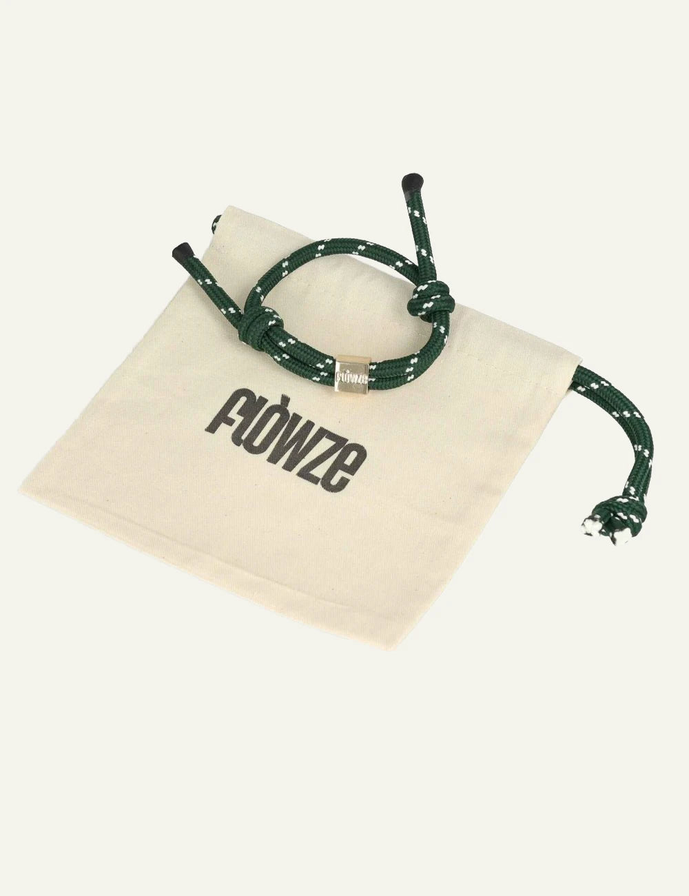 Flowze Flo Brace bracelet green braided rope white detail gold logo front  detail view