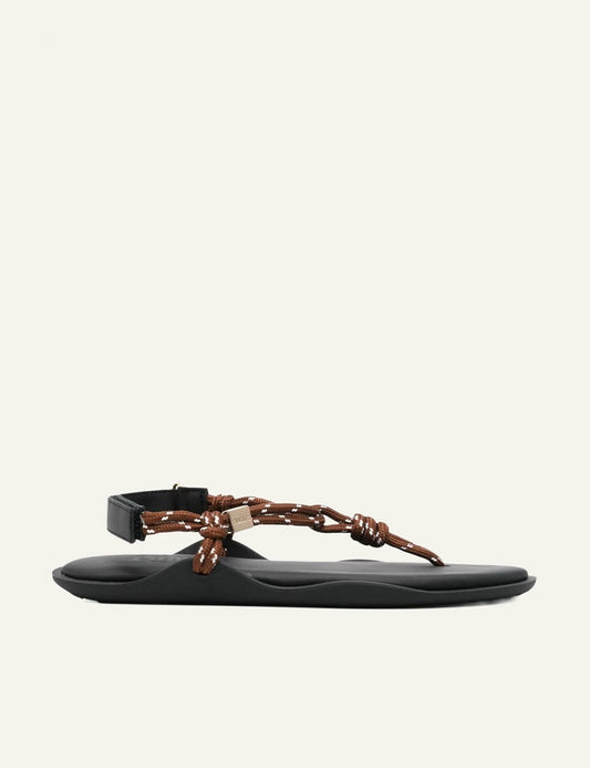 Flowze Flo sandals black sole me brown rope straps side view